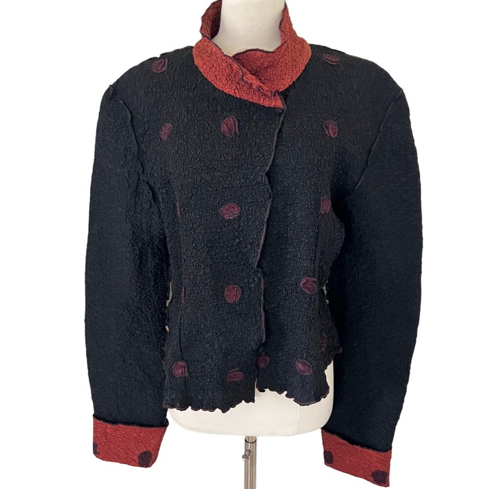 DEBORAH CROSS crinkle plisse textured jacket top OS Art to Wear